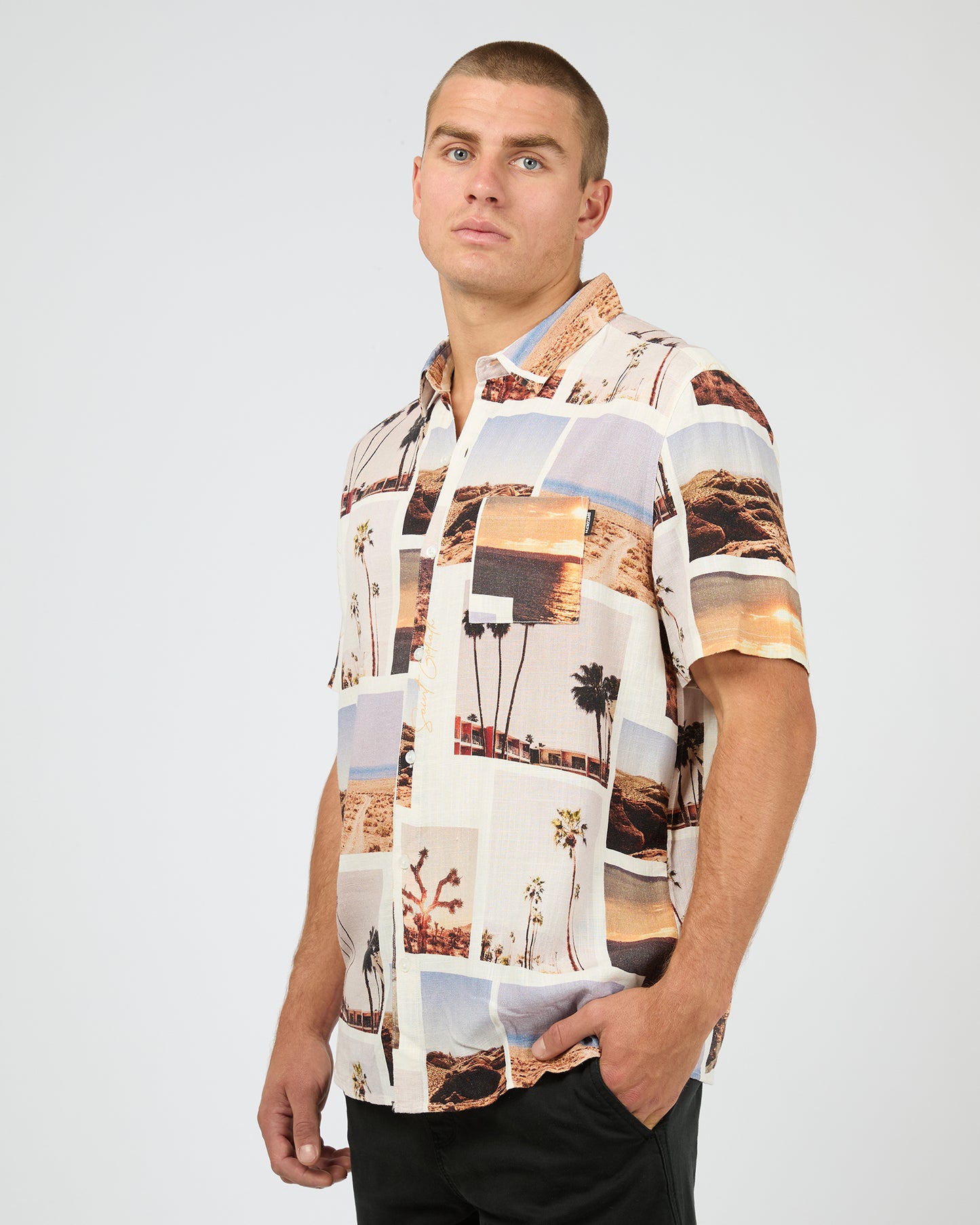St Goliath Album Short Sleeve Shirt - White | Men's Casual Button Front Top