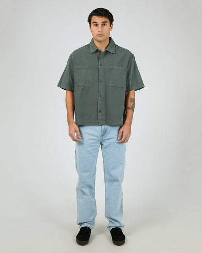 St Goliath Hardwear Short Sleeve Shirt - Pine | Men's Casual Boxy Cotton Shirt