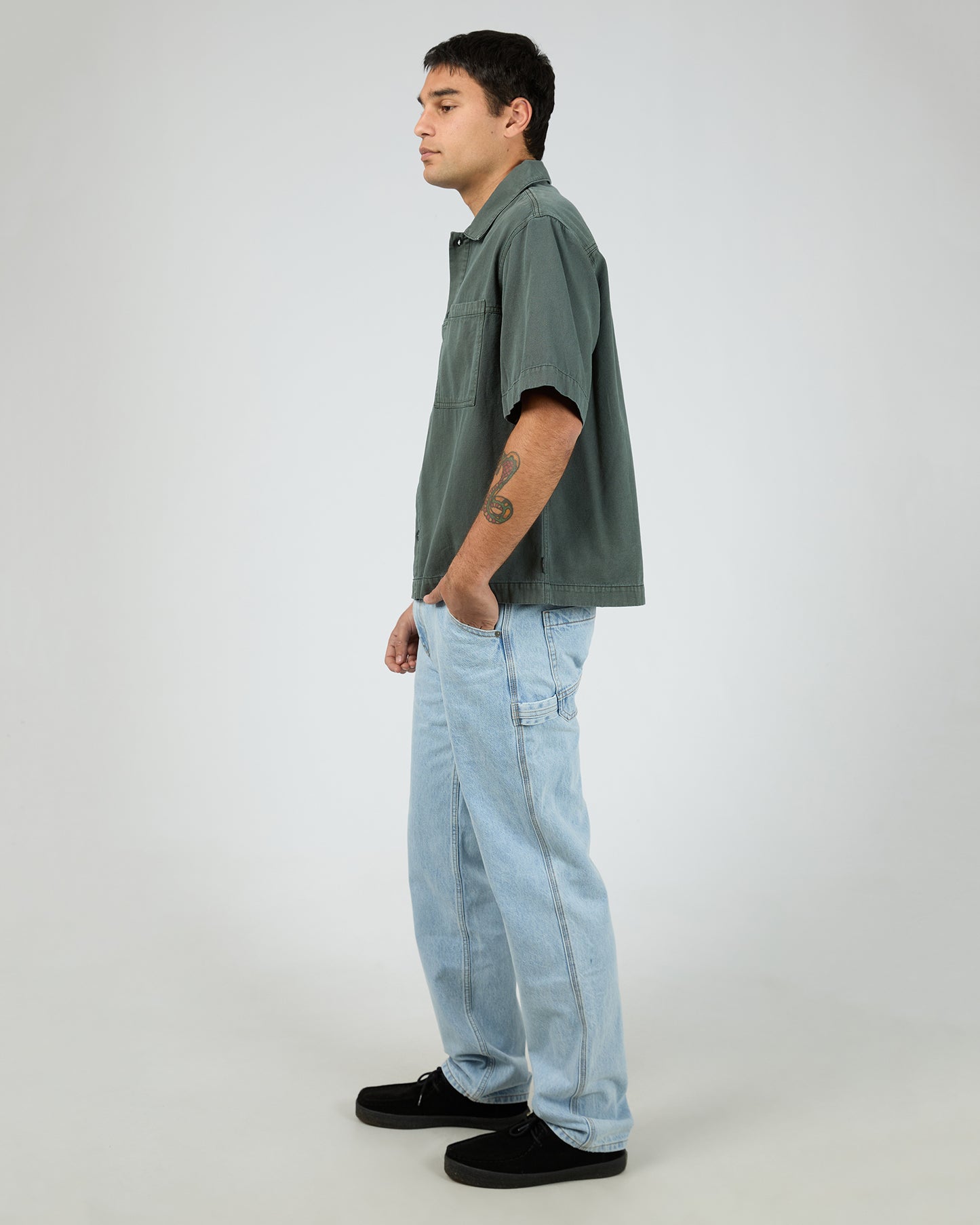 St Goliath Hardwear Short Sleeve Shirt - Pine | Men's Casual Boxy Cotton Shirt