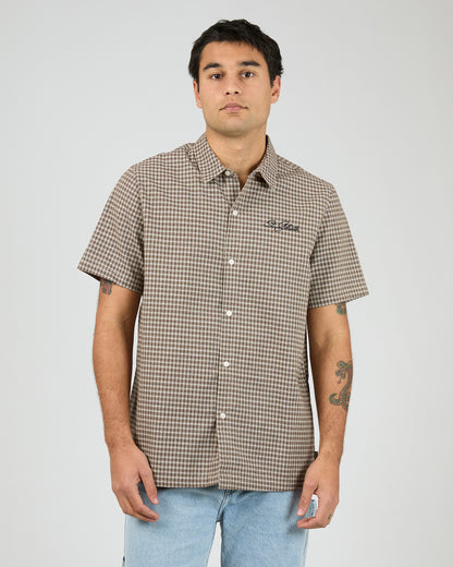 St Goliath Steps Check Short Sleeve Shirt - Brown | Men's Smart Casual Check Shirt