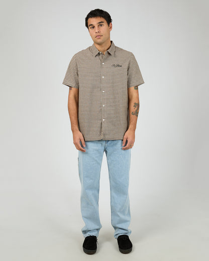 St Goliath Steps Check Short Sleeve Shirt - Brown | Men's Smart Casual Check Shirt