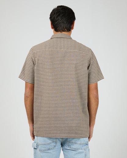 St Goliath Steps Check Short Sleeve Shirt - Brown | Men's Smart Casual Check Shirt