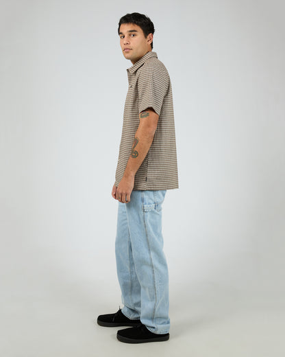 St Goliath Steps Check Short Sleeve Shirt - Brown | Men's Smart Casual Check Shirt