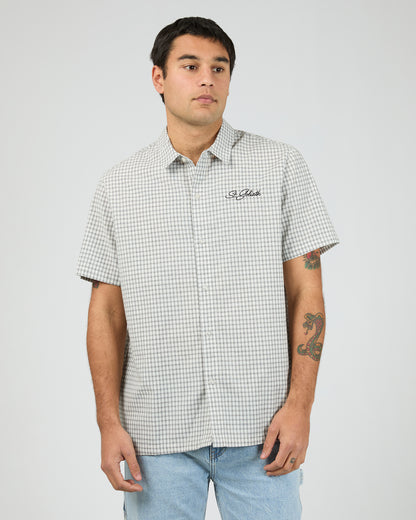 St Goliath Steps Check Short Sleeve Shirt - White | Men's Smart Casual Check Shirt