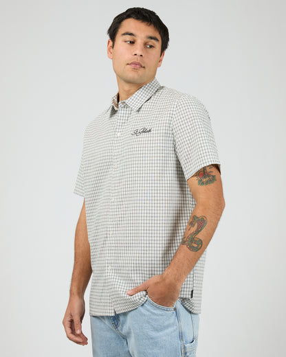 St Goliath Steps Check Short Sleeve Shirt - White | Men's Smart Casual Check Shirt