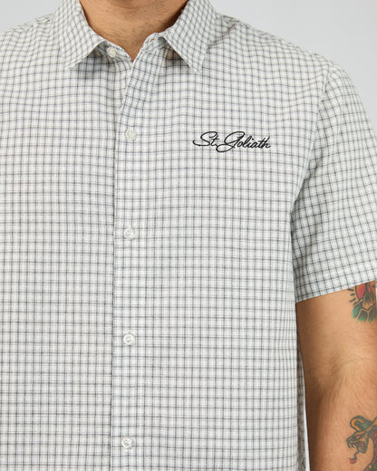 St Goliath Steps Check Short Sleeve Shirt - White | Men's Smart Casual Check Shirt
