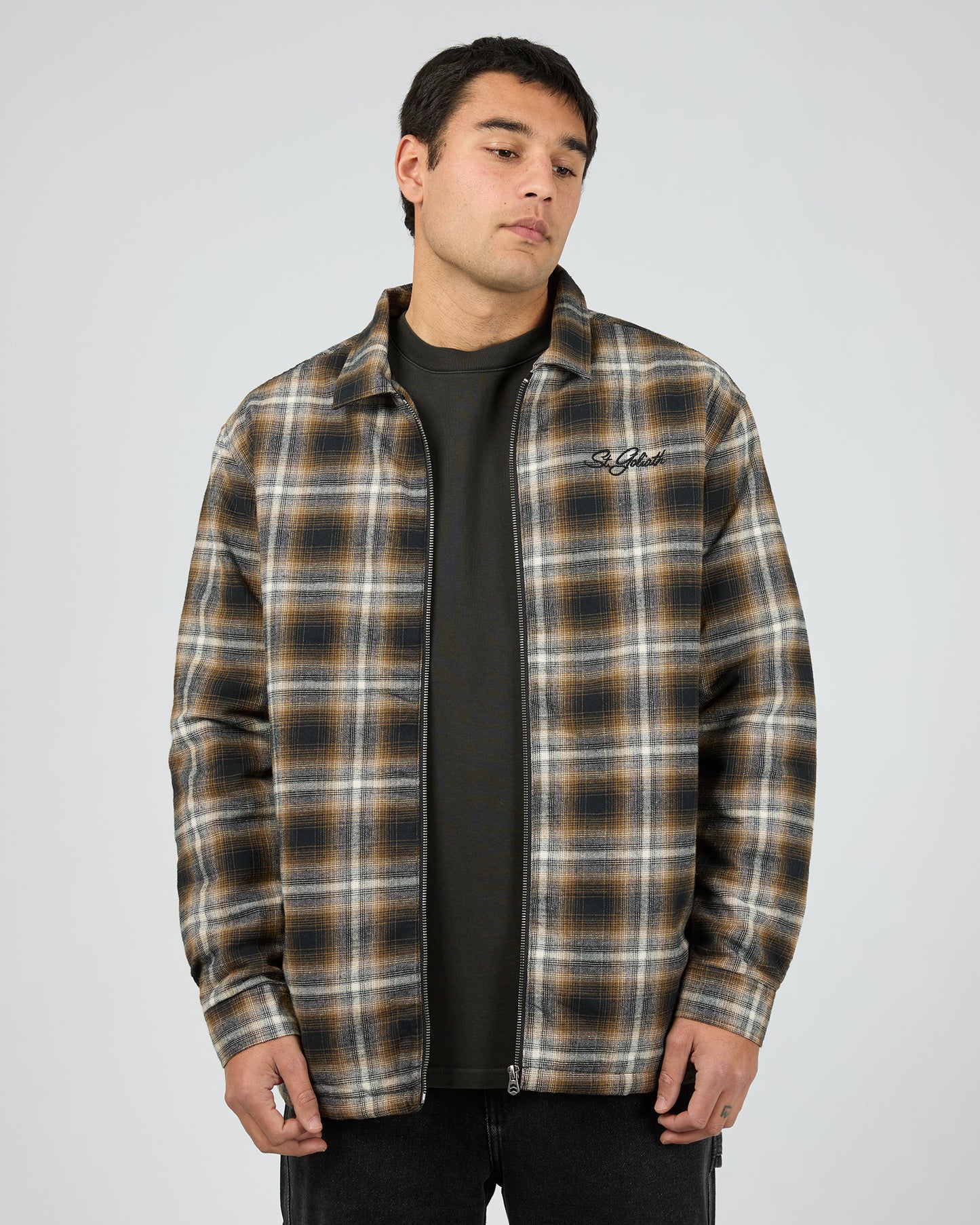 “St Goliath Floyd Shacket Multicoloured – men’s brushed cotton check shirt‑jacket with quilted lining”