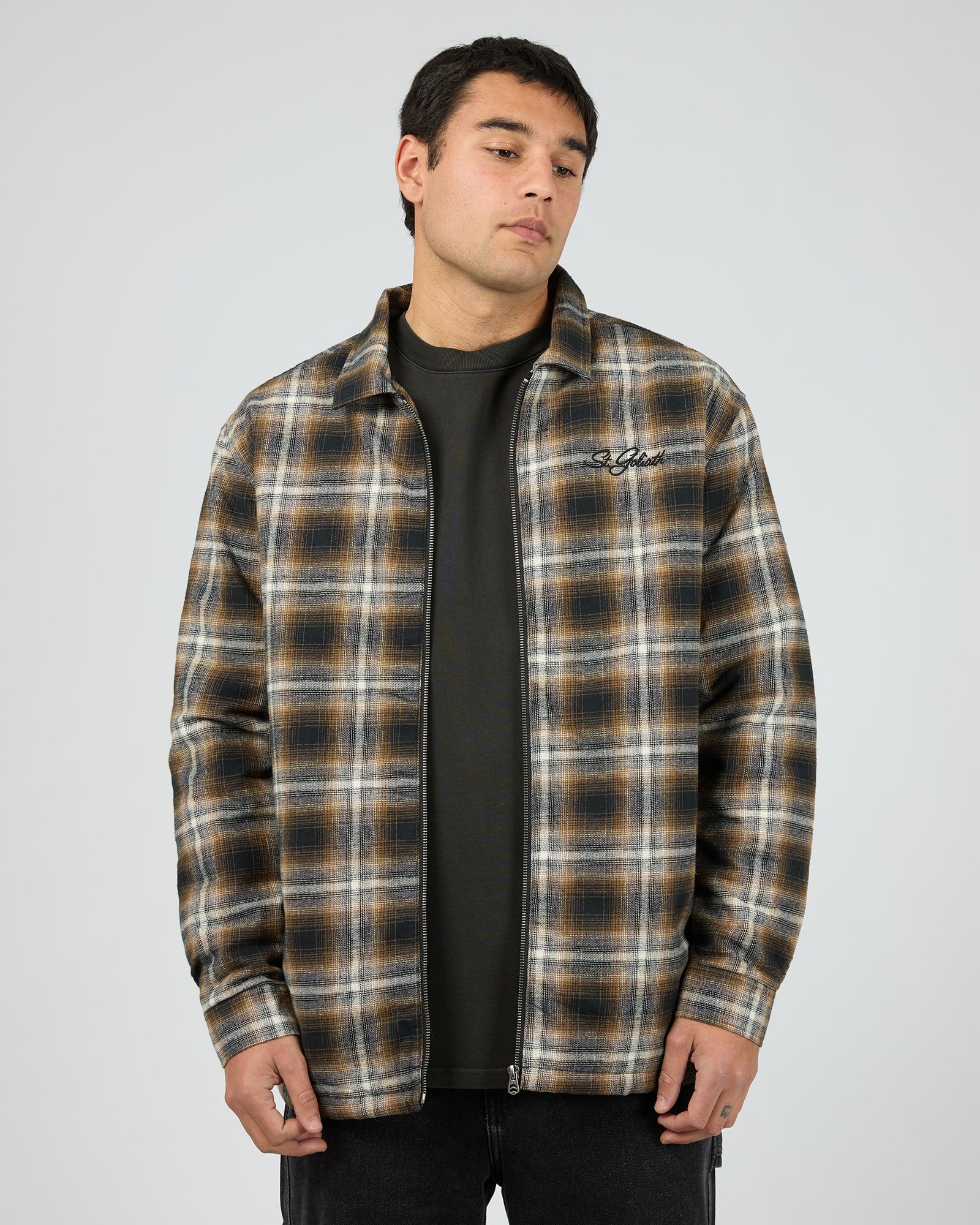 “St Goliath Floyd Shacket Multicoloured – men’s brushed cotton check shirt‑jacket with quilted lining”