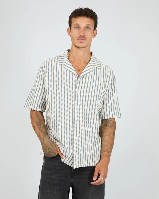 St Goliath Lane Short Sleeve Shirt - White | Men's Textured Stripe Shirt