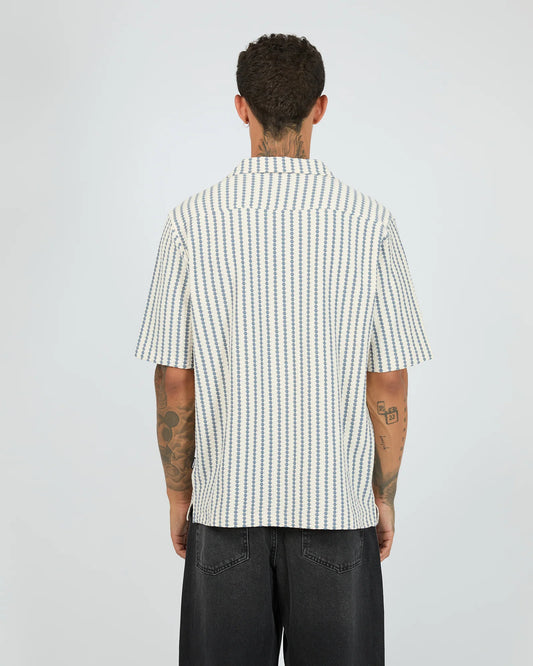 St Goliath Lane Short Sleeve Shirt - White | Men's Textured Stripe Shirt