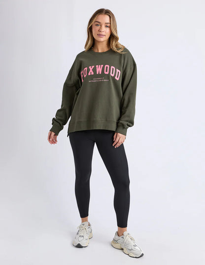 Foxwood Interval Crew - Dark Khaki & Coral | Women’s Relaxed Graphic Sweatshirt