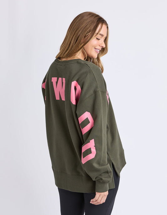 Foxwood Interval Crew - Dark Khaki & Coral | Women’s Relaxed Graphic Sweatshirt