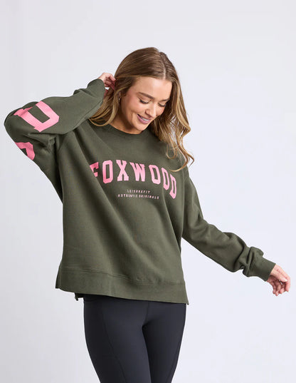 Foxwood Interval Crew - Dark Khaki & Coral | Women’s Relaxed Graphic Sweatshirt
