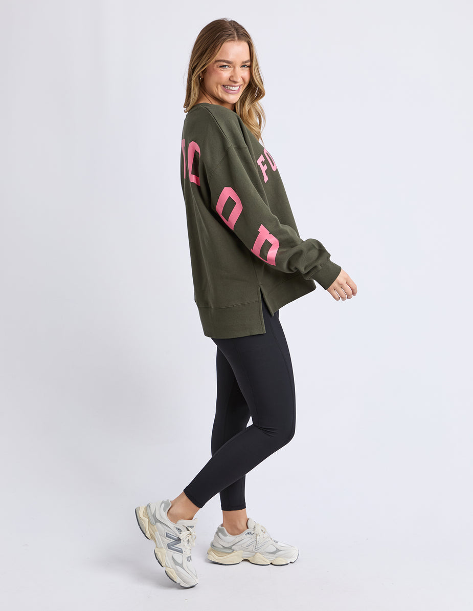 Foxwood Interval Crew - Dark Khaki & Coral | Women’s Relaxed Graphic Sweatshirt