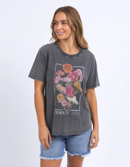 Foxwood In Bloom Tee Washed Black – Women’s Floral Graphic Tee