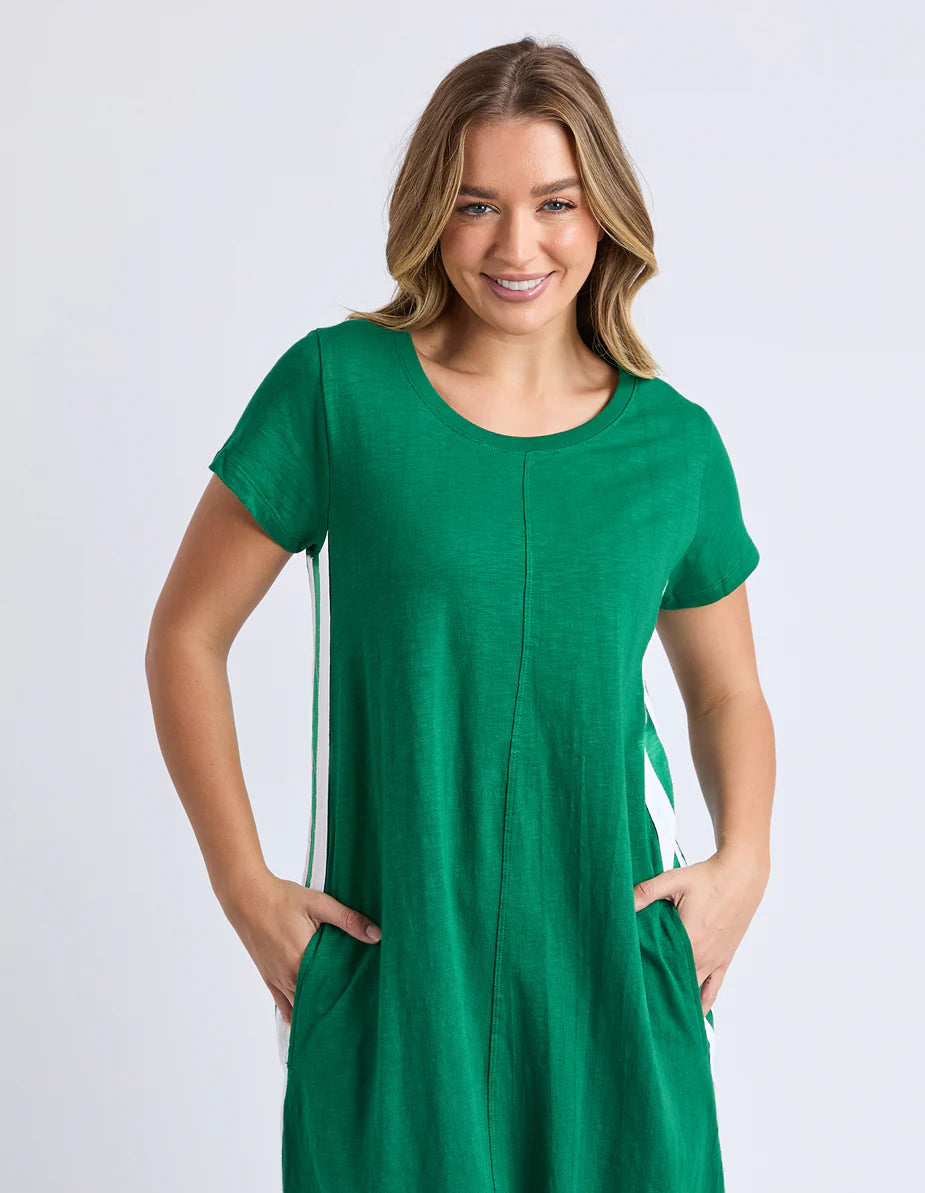 Foxwood Recovery Dress - Green & White | Women’s Relaxed Cotton Midi Dress