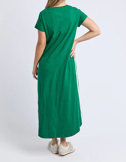 Foxwood Recovery Dress - Green & White | Women’s Relaxed Cotton Midi Dress