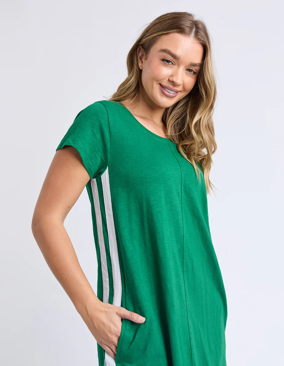 Foxwood Recovery Dress - Green & White | Women’s Relaxed Cotton Midi Dress