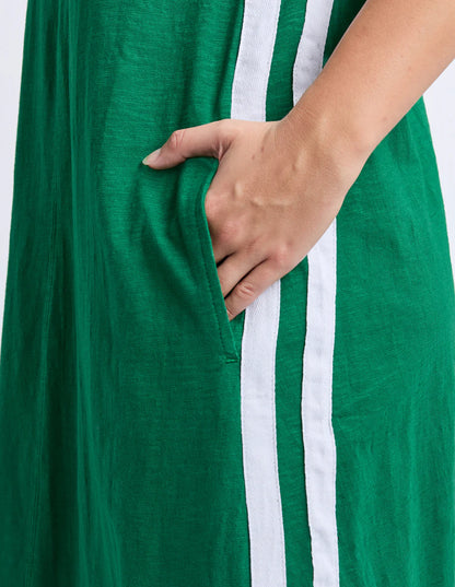 Foxwood Recovery Dress - Green & White | Women’s Relaxed Cotton Midi Dress
