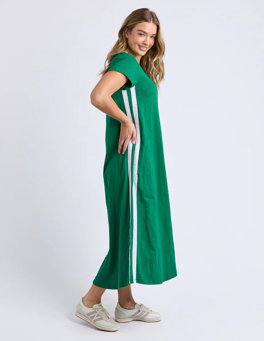 Foxwood Recovery Dress - Green & White | Women’s Relaxed Cotton Midi Dress