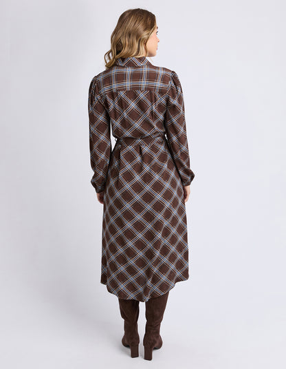 Foxwood Edison Check Dress - Chocolate Check | Relaxed Fit Soft Drape Check Dress