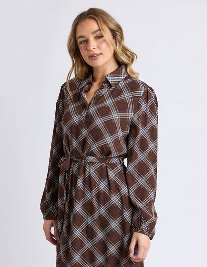 Foxwood Edison Check Dress - Chocolate Check | Relaxed Fit Soft Drape Check Dress