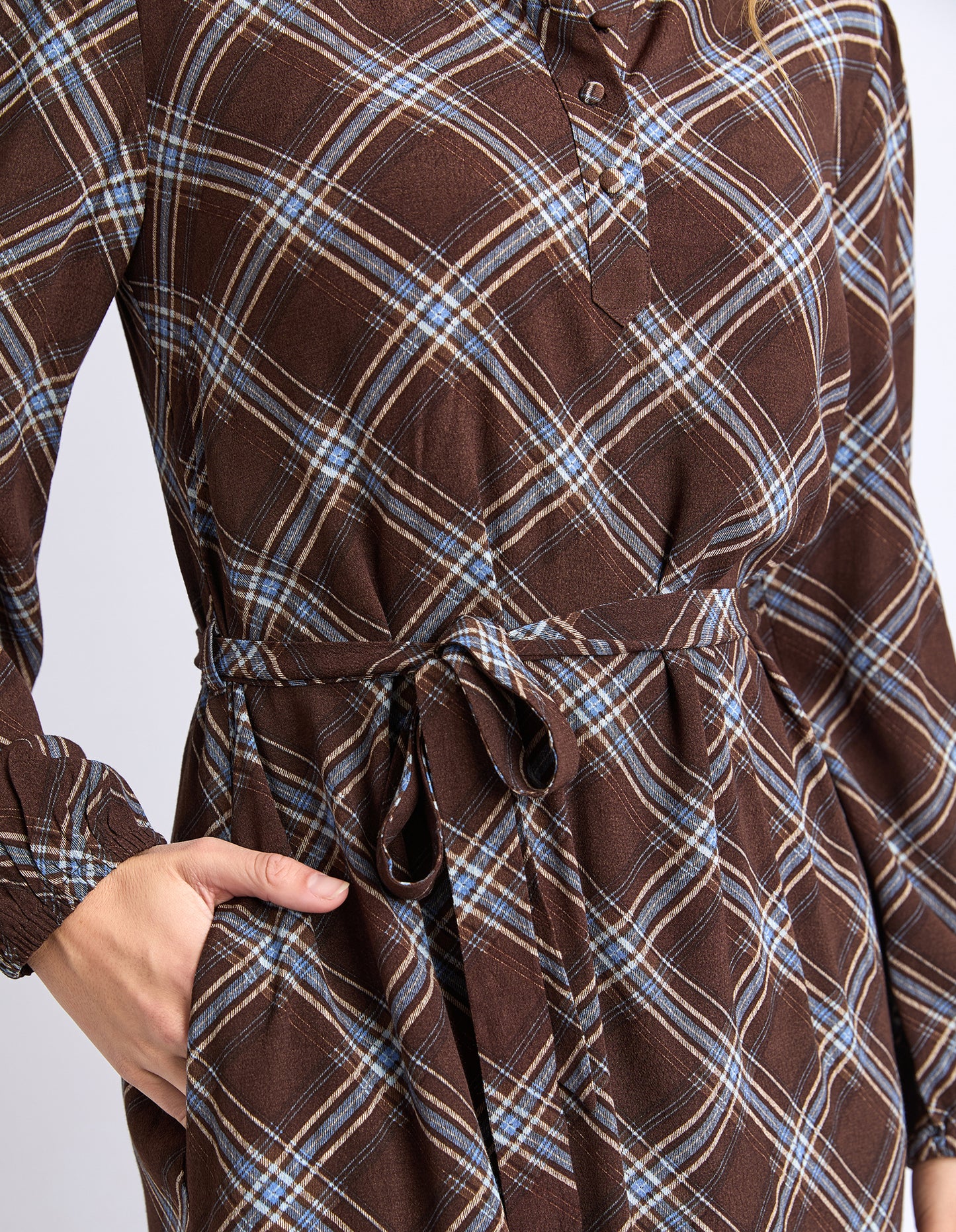 Foxwood Edison Check Dress - Chocolate Check | Relaxed Fit Soft Drape Check Dress