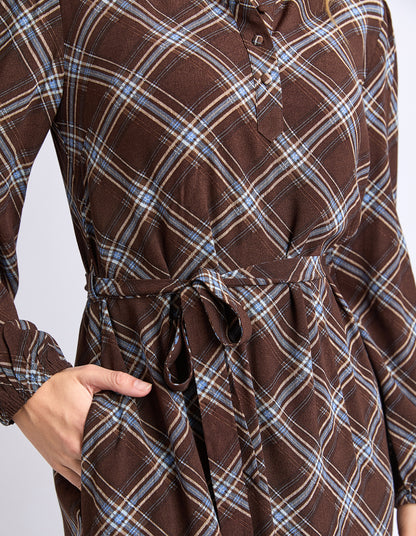 Foxwood Edison Check Dress - Chocolate Check | Relaxed Fit Soft Drape Check Dress