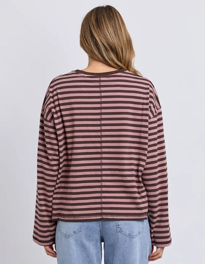 Foxwood Lola Stripe Long Sleeve - Coffee & Dusty Rose | Women's Everyday Top