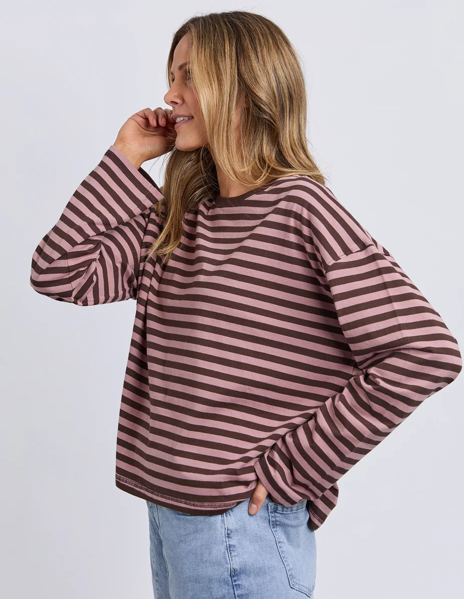 Foxwood Lola Stripe Long Sleeve - Coffee & Dusty Rose | Women's Everyday Top