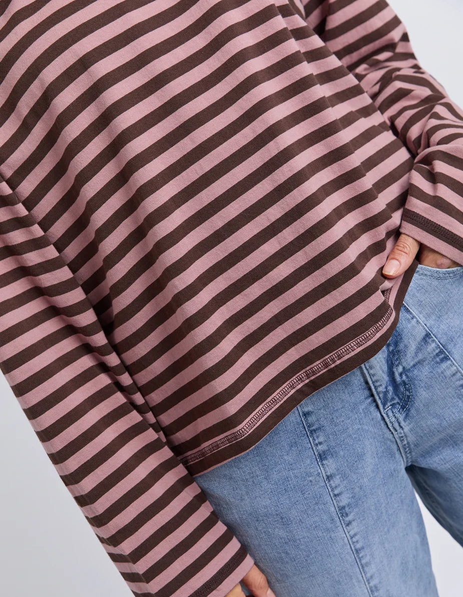Foxwood Lola Stripe Long Sleeve - Coffee & Dusty Rose | Women's Everyday Top