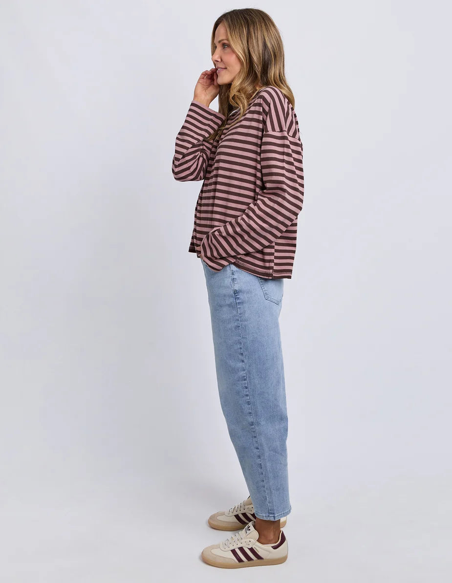 Foxwood Lola Stripe Long Sleeve - Coffee & Dusty Rose | Women's Everyday Top