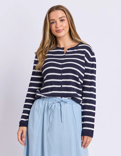 Foxwood Eden Stripe Cardi - Dark Sapphire | Women's Cotton Cardigan