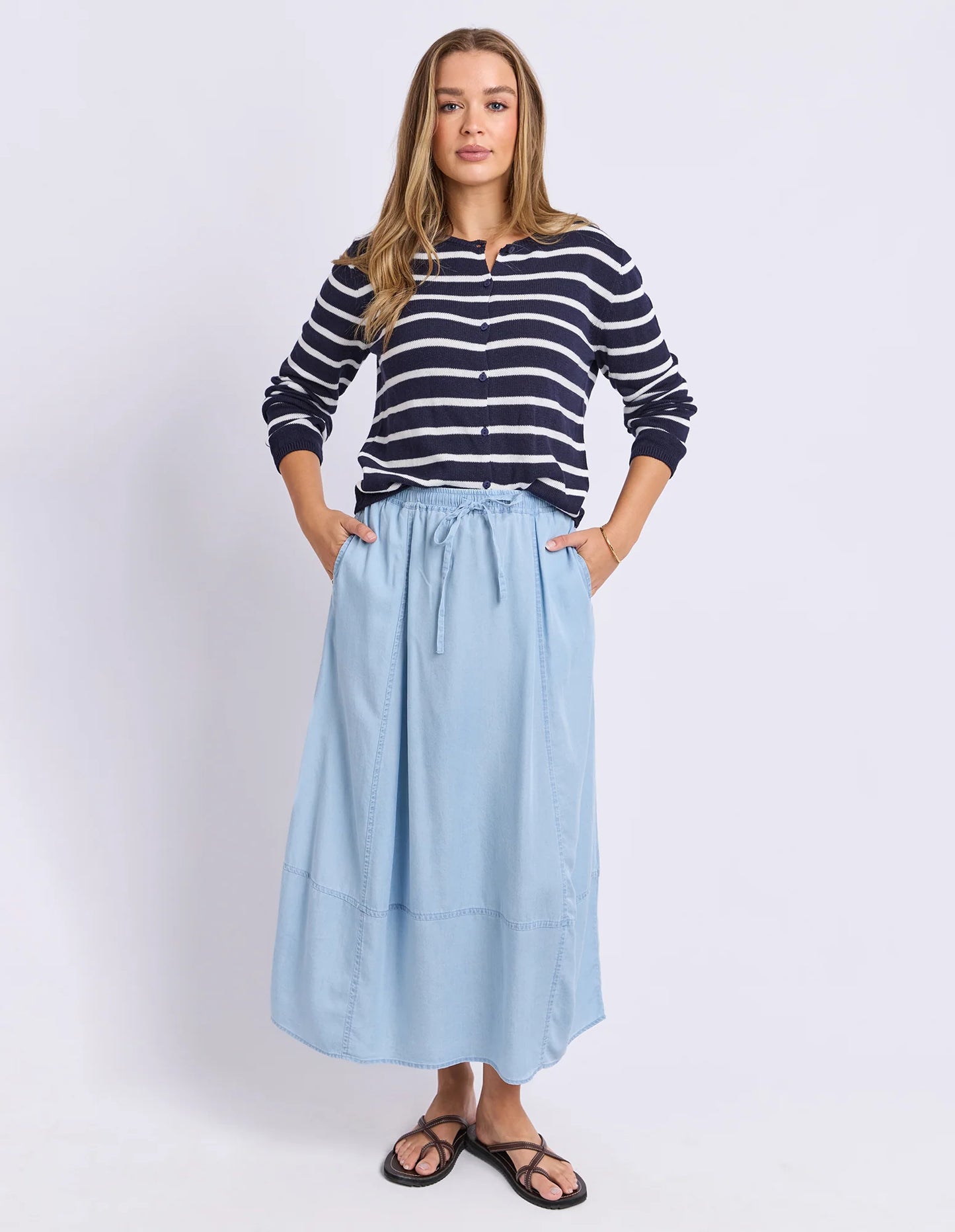 Foxwood Eden Stripe Cardi - Dark Sapphire | Women's Cotton Cardigan