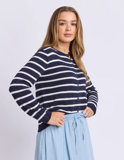 Foxwood Eden Stripe Cardi - Dark Sapphire | Women's Cotton Cardigan