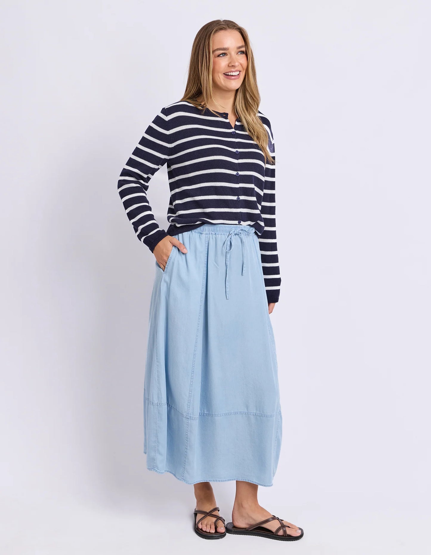 Foxwood Eden Stripe Cardi - Dark Sapphire | Women's Cotton Cardigan