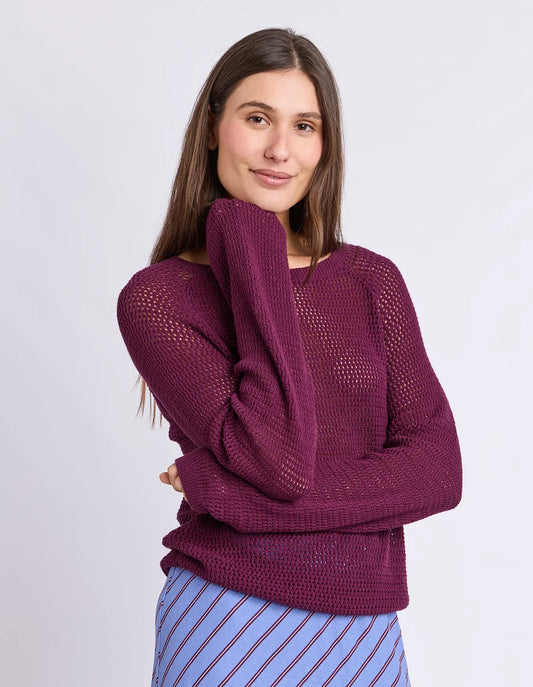 Foxwood Remy Knit - Plum | Women's Cotton Open Knit Top