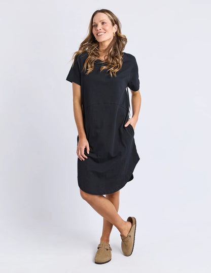 Foxwood Bay Tape Dress - Black | Everyday Relaxed Cotton T-Shirt Dress