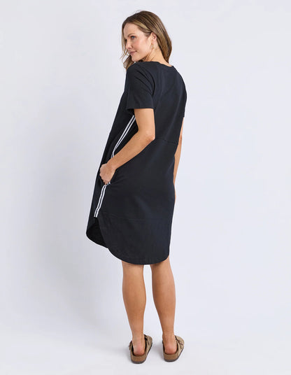 Foxwood Bay Tape Dress - Black | Everyday Relaxed Cotton T-Shirt Dress