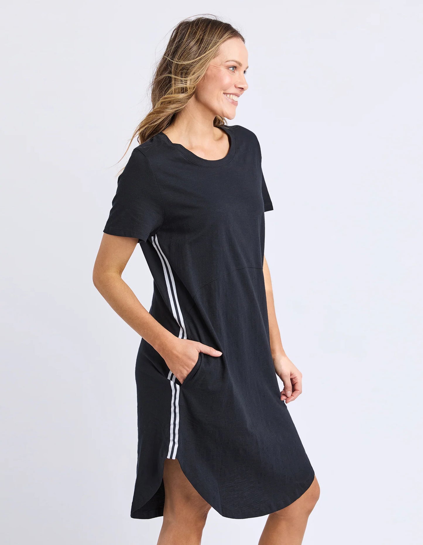 Foxwood Bay Tape Dress - Black | Everyday Relaxed Cotton T-Shirt Dress
