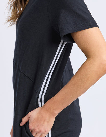 Foxwood Bay Tape Dress - Black | Everyday Relaxed Cotton T-Shirt Dress