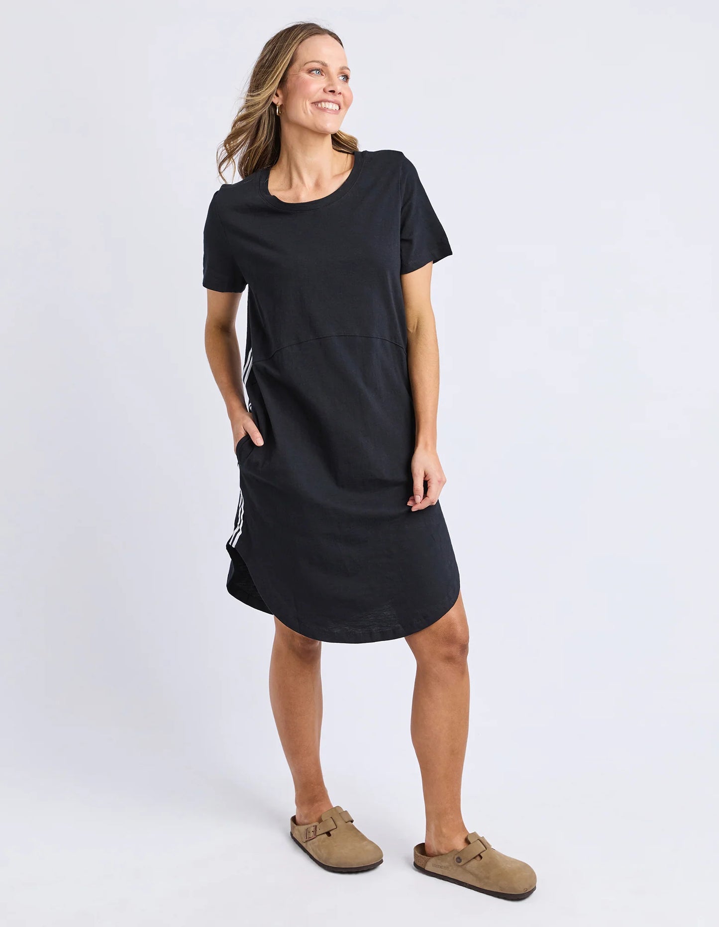 Foxwood Bay Tape Dress - Black | Everyday Relaxed Cotton T-Shirt Dress