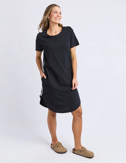 Foxwood Bay Tape Dress - Black | Everyday Relaxed Cotton T-Shirt Dress