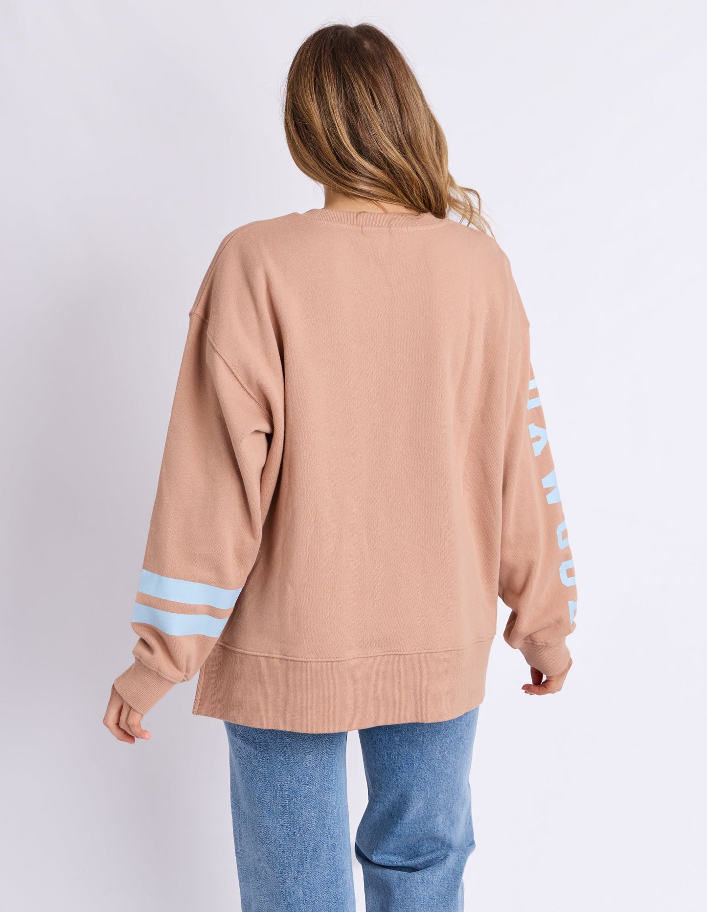 Foxwood Origin Crew - Tan & Light Blue | Oversized Cotton Fleece