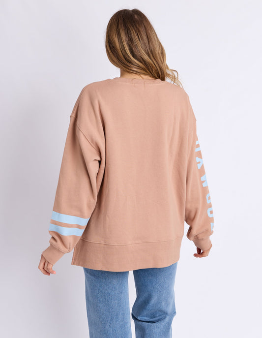 Foxwood Origin Crew - Tan & Light Blue | Oversized Cotton Fleece