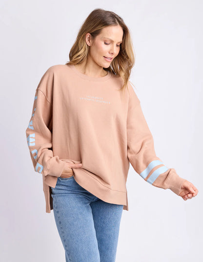 Foxwood Origin Crew - Tan & Light Blue | Oversized Cotton Fleece