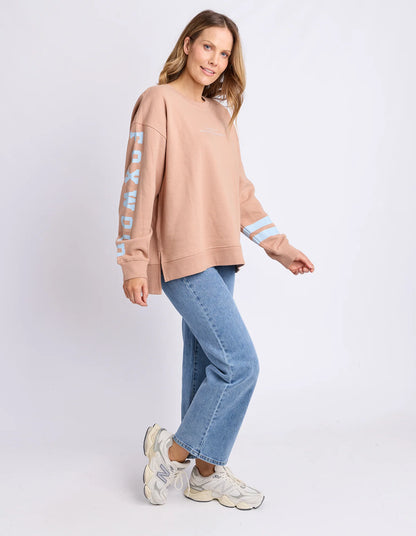 Foxwood Origin Crew - Tan & Light Blue | Oversized Cotton Fleece