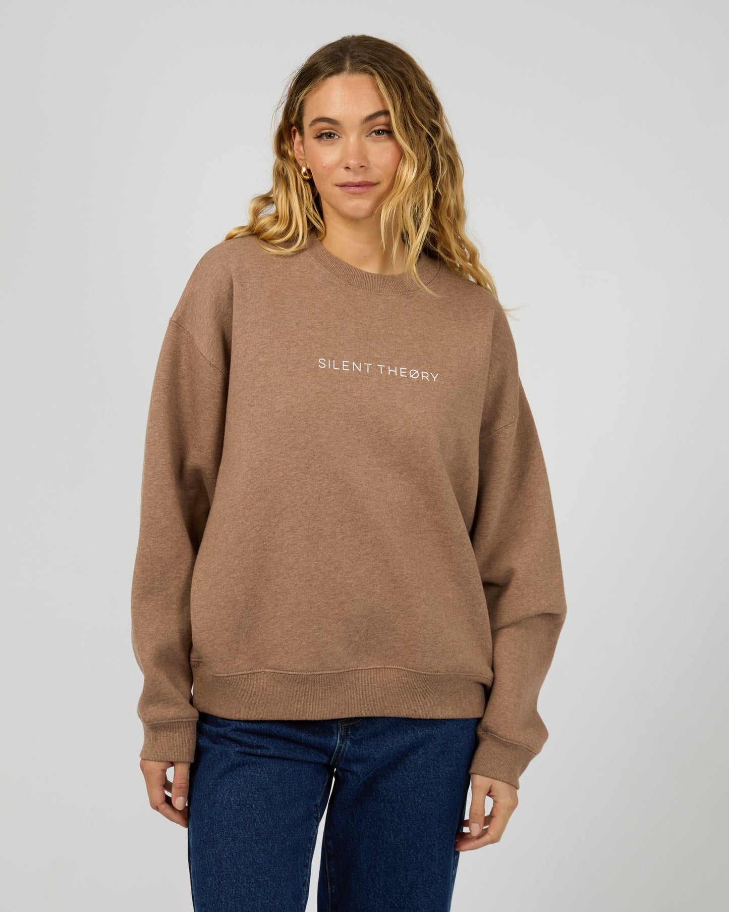 Silent Theory Logo Crew - Brown | Women's Soft Fleece Oversized Sweatshirt