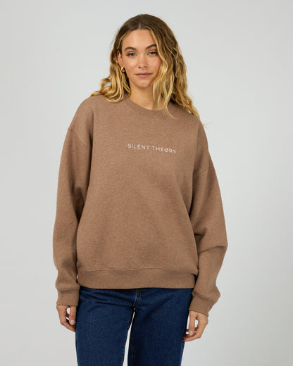 Silent Theory Logo Crew - Brown | Women's Soft Fleece Oversized Sweatshirt