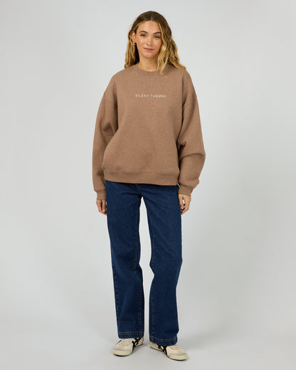 Silent Theory Logo Crew - Brown | Women's Soft Fleece Oversized Sweatshirt
